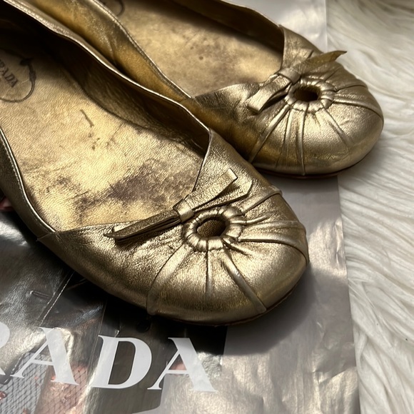 Prada Authentic Metallic Gold Leather Flats - Picture 4 of 9